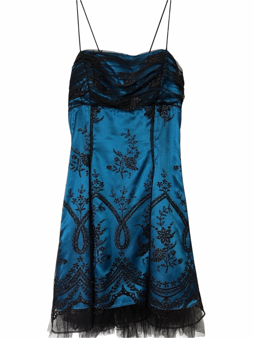 Morgan & Co Blue & Black Embroidered Cocktail Fairy-core Goth Dress sz 11/12 - Picture 2 of 7